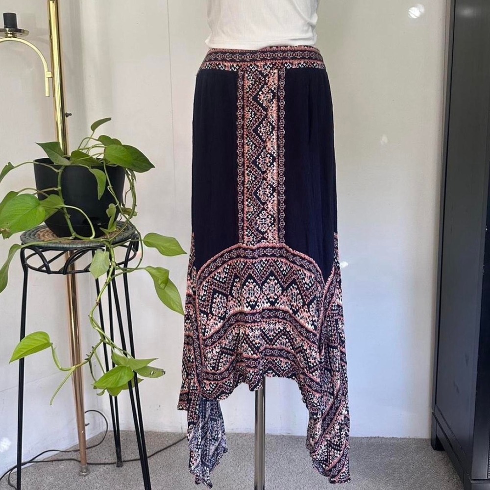 Studio JPR Womens Small Navy Peach Geometric Asymmetrical Handkerchief Hem Skirt